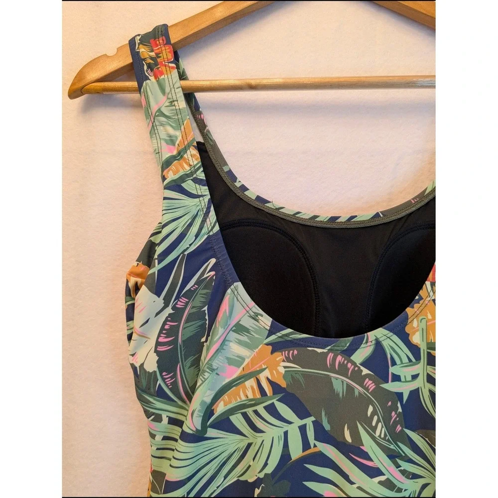Shore Shapes Tropical Palm Print Swim Dress Navy Blue One Piece Size 10 2119-22A - Picture 10 of 16
